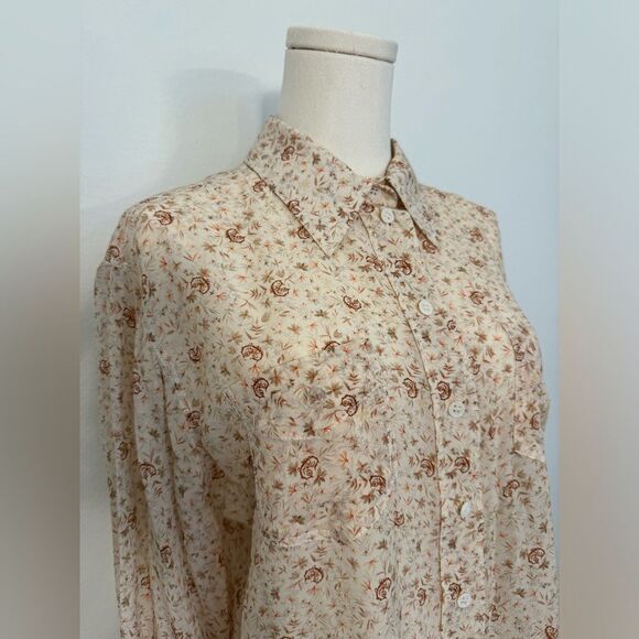 NWOT Chloe Silk Dew Pink C Micro Flower Motif Button Up Blouse Women’s Size 10 - Picture 9 of 16